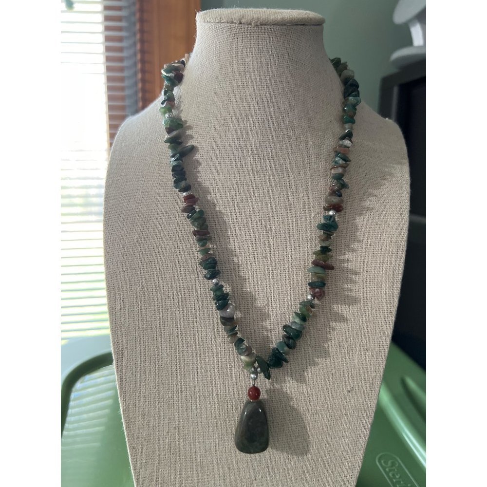 Artisan Jasper & Jadeite Pendant Necklace -- 18"